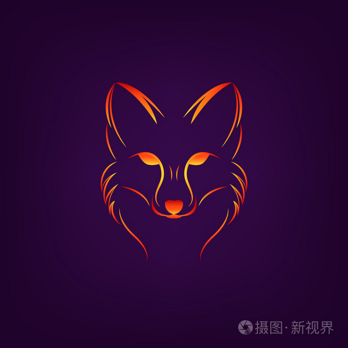 矢量图像的黑色背景上的狐狸设计