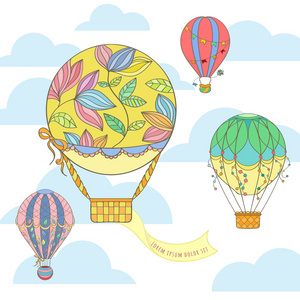 热气球在天空的邀请卡插画