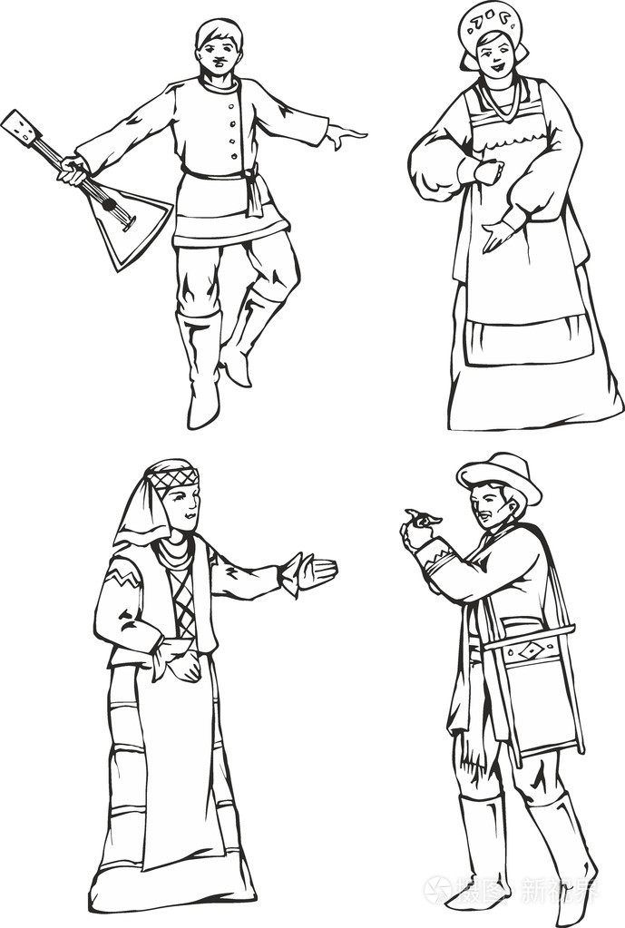 俄罗斯民族服装的人插画-正版商用图片1qr99d-摄图新视界