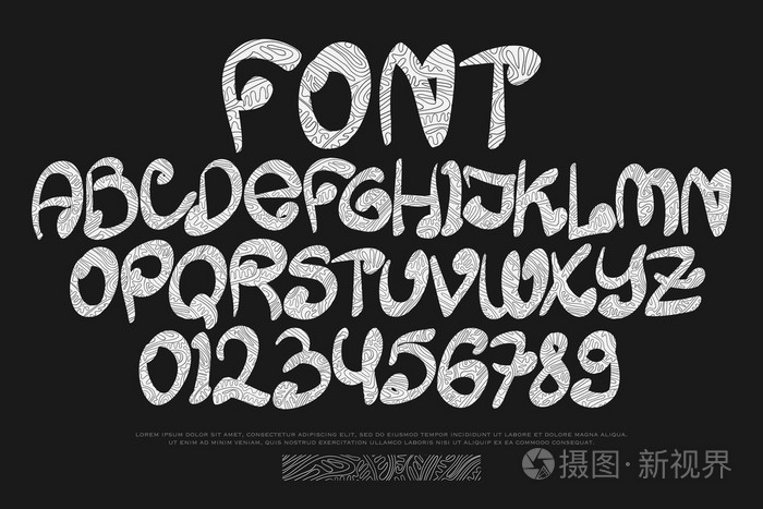 矢量非洲部落字体类型.民族装饰人物设计.土著的手写, 装饰排版