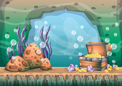 卡通矢量水下宝藏背景分离层为游戏艺术和动画照片