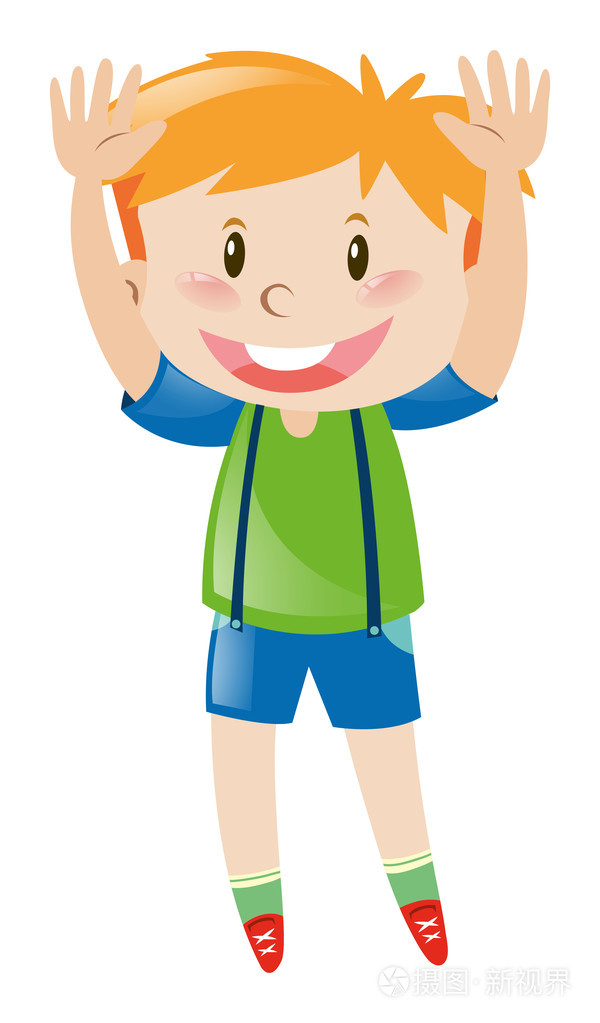 绿色t 恤,举起两只手中的小男孩