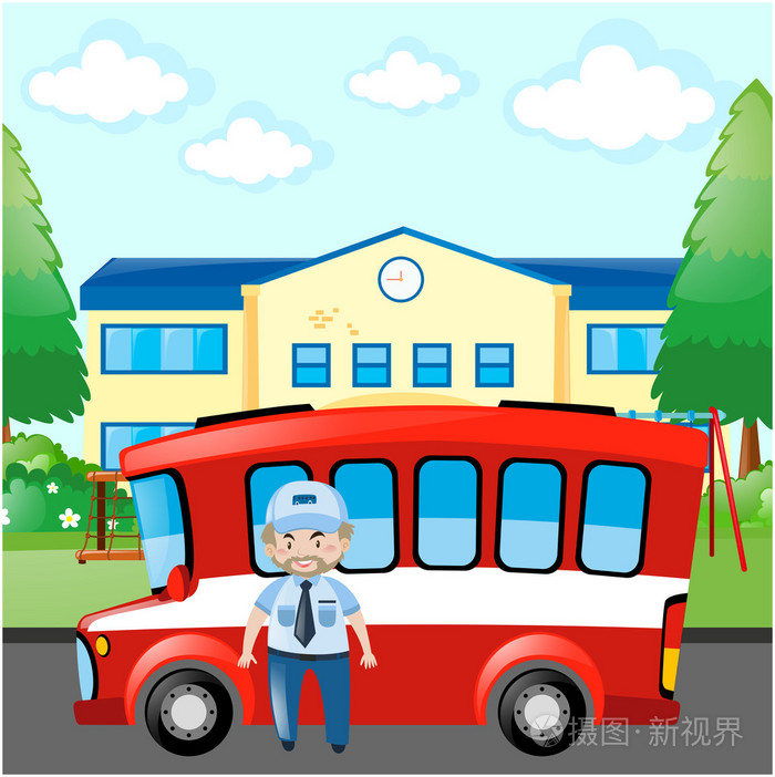公共汽车司机和红色公共汽车
