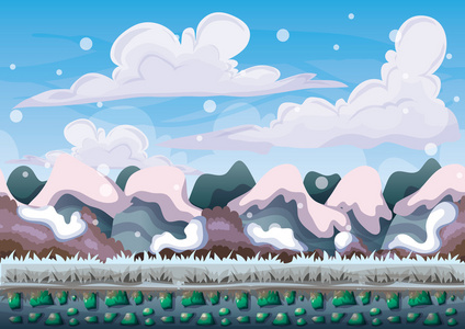 卡通矢量雪风景背景分离层为游戏和动画游戏照片