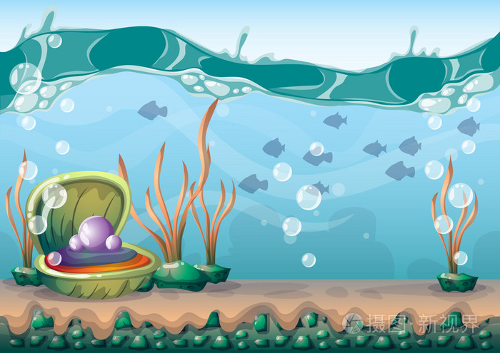 卡通矢量水下背景分离层为游戏艺术和动画