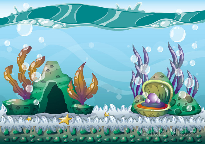 卡通矢量水下背景分离层为游戏艺术和动画