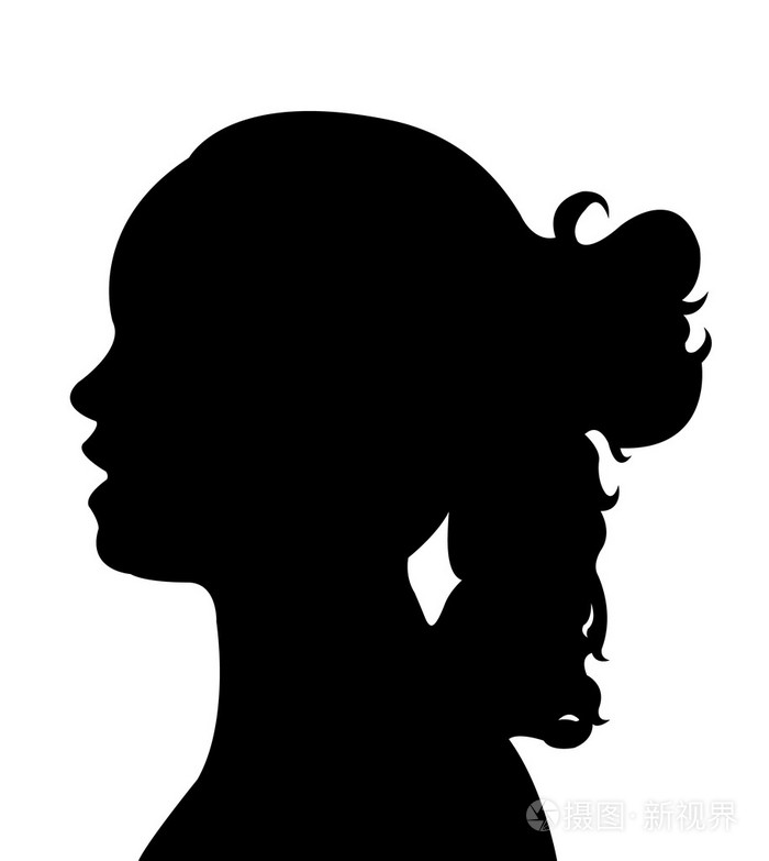 女孩头黑色剪影矢量