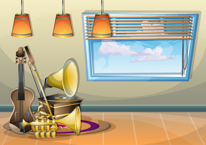 卡通矢量图室内音乐屋子与分层图片