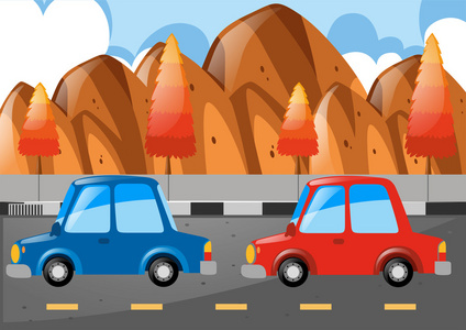 两辆车插画-两辆车手绘-两辆车卡通图-摄图新视界