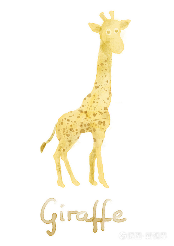 水彩长颈鹿手绘插图从动物集合