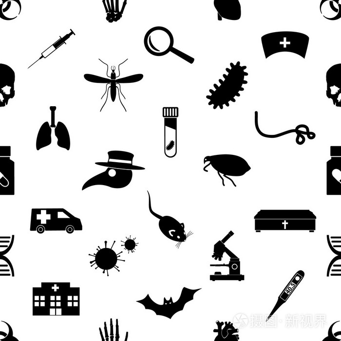 瘟疫和疾病主题简单黑色图标无缝模式 eps10