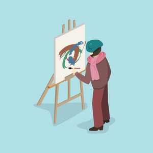 在工作的艺术家画家插画