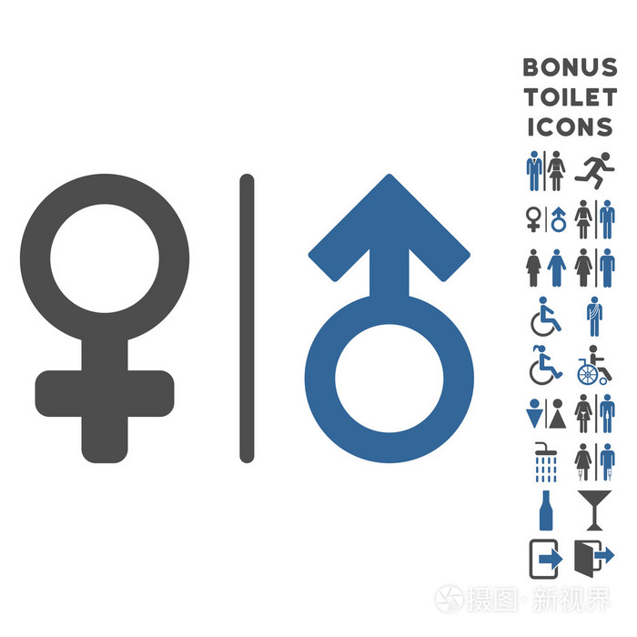 wc 性别符号平面矢量图标和奖金