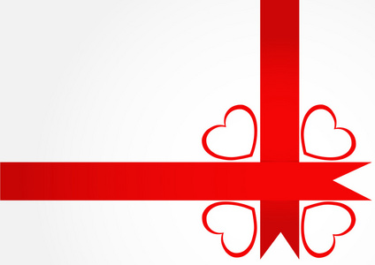 红丝带与红色的心,在白色的背景, 矢量, 插图,文字, 情人节, 封面纸