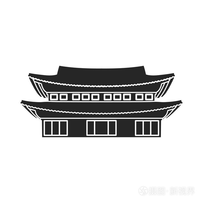 昌德宫中孤立的白色背景上的黑色风格的图标.韩国符号股票矢量图插画-