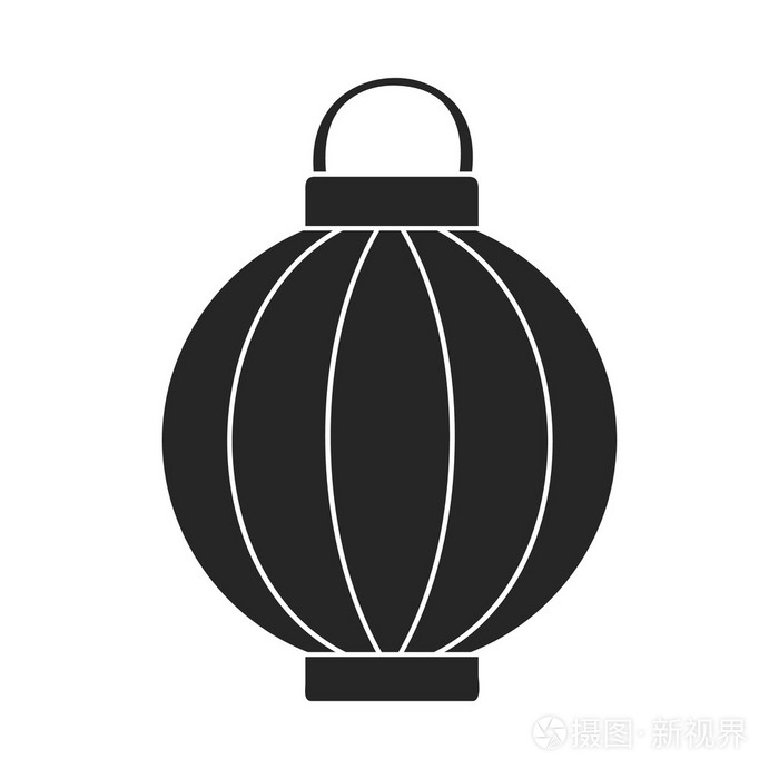 韩国灯笼中孤立的白色背景上的黑色风格的图标.韩国符号股票矢量图