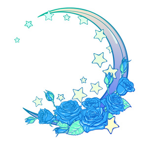粉彩哥特新月与星星和玫瑰贺卡照片