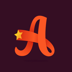 字母 a 丝带标志与颗金色的星星照片