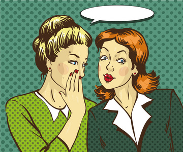 女人在耳边八卦,或是给她的朋友的秘密.讲话泡泡照片