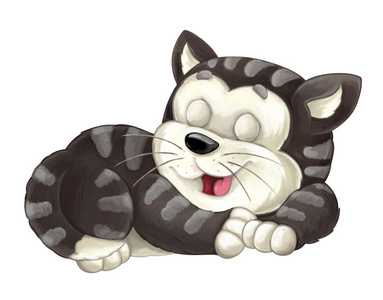 卡通快乐猫是睡觉和微笑照片