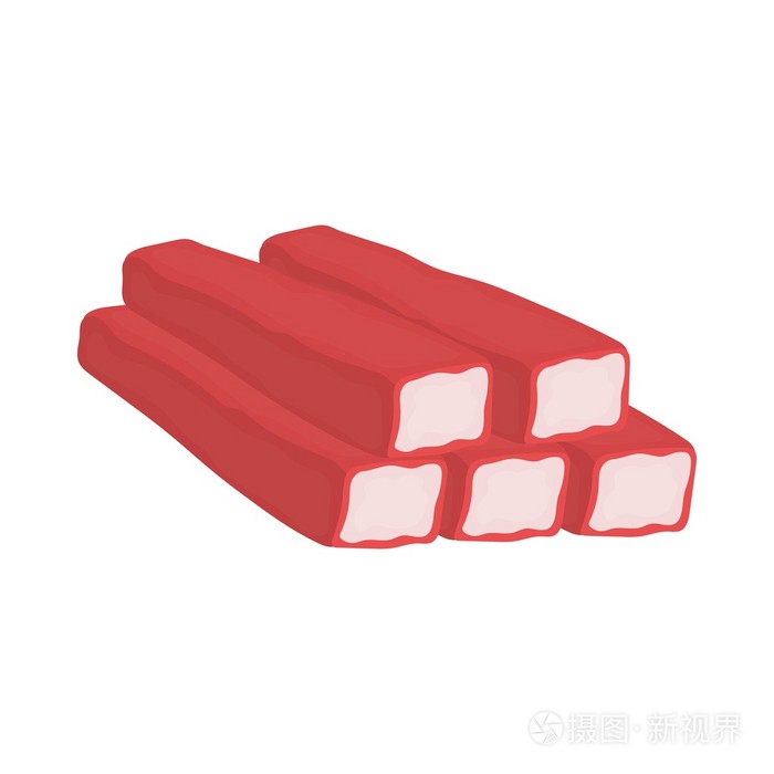 蟹棒图标在白色背景上孤立的卡通风格.肉类象征股票矢量图