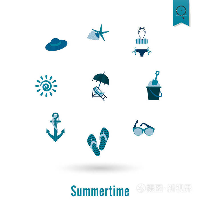 夏天和海滩的简单平面图标