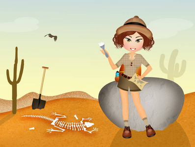 女孩的考古学家发现的化石图片