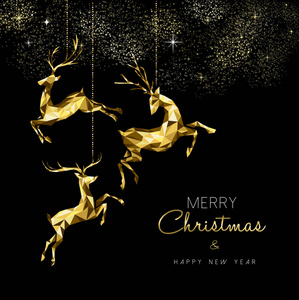 圣诞节和新年黄金低聚鹿装饰图片