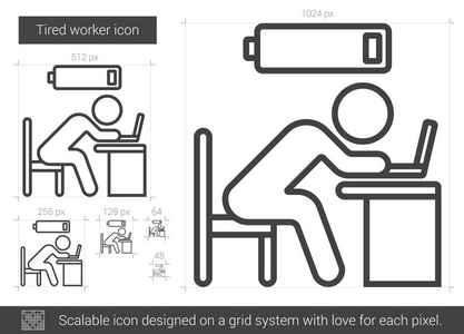 疲倦的工人线图标图片