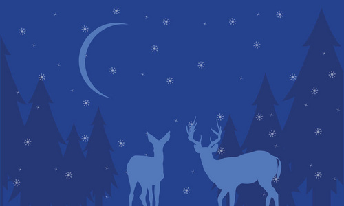 在晚上鹿风光冬天的剪影照片