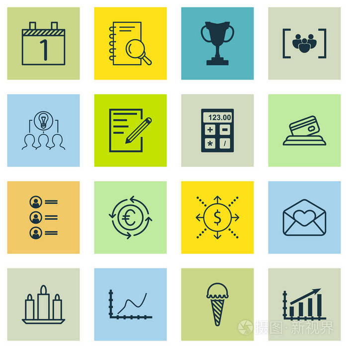 16 普遍可编辑图标集.可用于 web, 移动和应用程序设计.包括调查问卷,