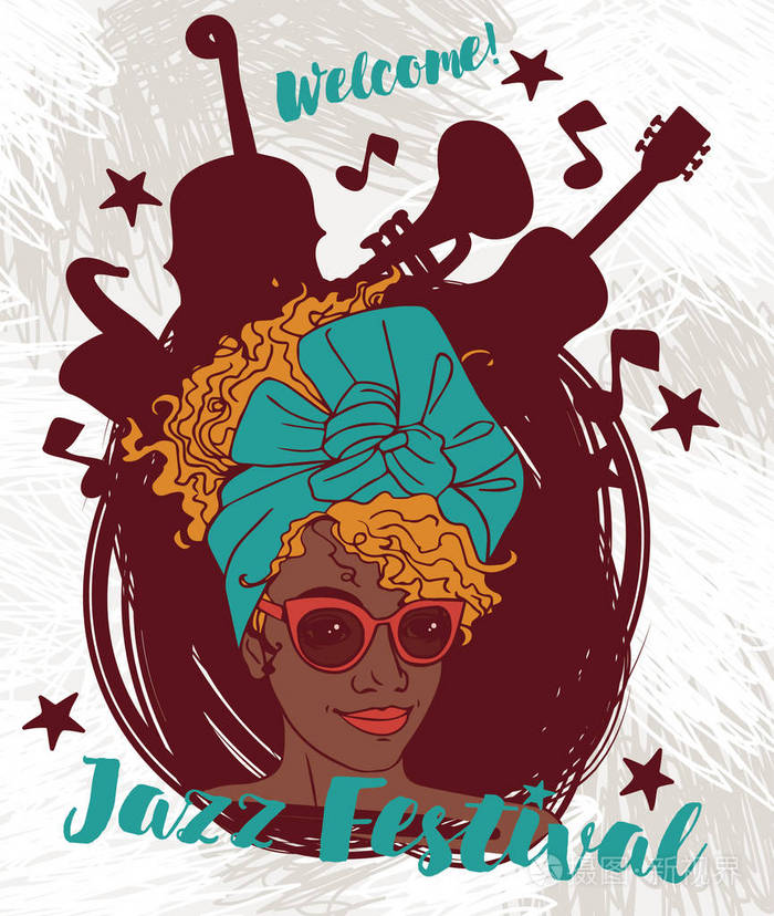 时尚的现代女性乐器和音乐,爵士乐电影节海报插画-正版商用图片1qvlpl