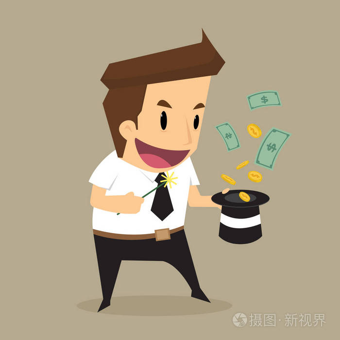 商人钱飞出魔术帽