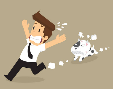 逃避问题,狗追咬一口的商人照片