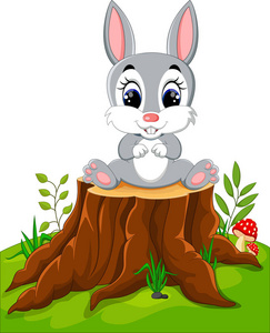 在树桩上卡通复活节兔子图片