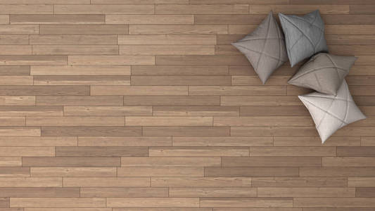 时尚背景与镶木地板和柔软的枕头,顶视图插画