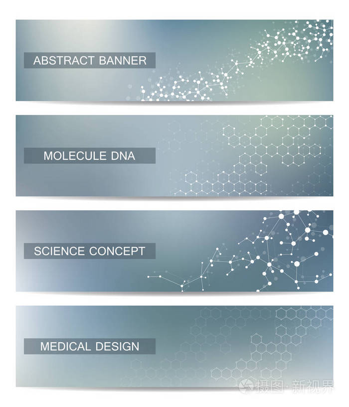 现代科学横幅的设置。分子结构 Dna 和神经元。抽象背景。医疗 科学 技术。您设计的矢量图