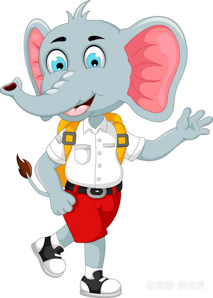 有趣的雄性大象卡通去上学