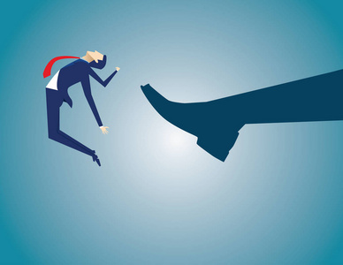 商人用他老板脚踢.概念业务 illustrati照片