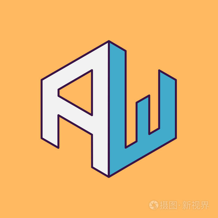 w字母组合字体与企业形象设计印刷出版t恤设计透视几何概念矢量图