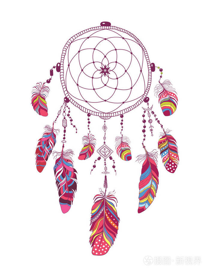 美国原住民的印度护身符捕梦网与羽毛插画-正版商用图片1qy1mm-摄图新