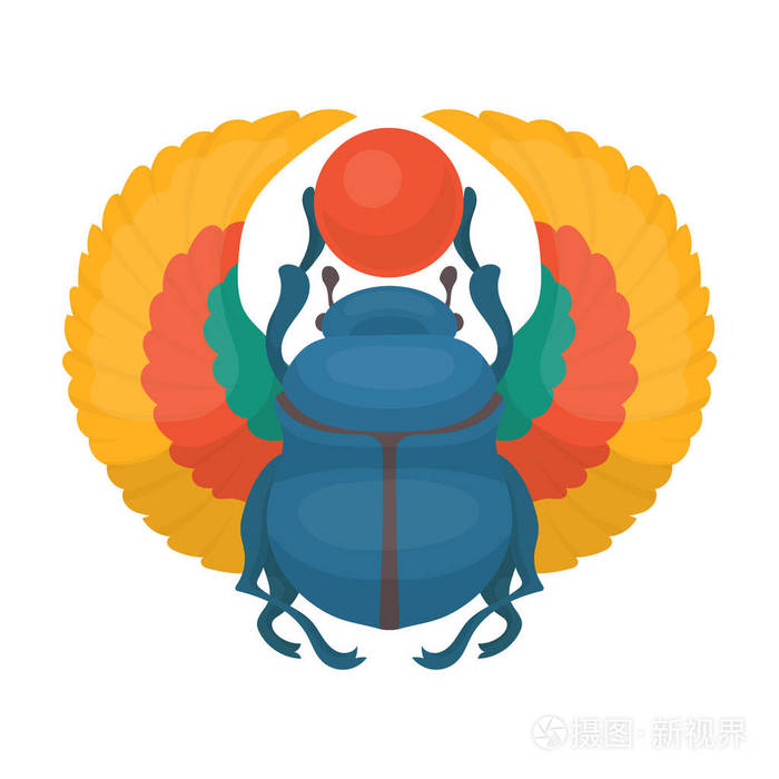 圣甲虫在白色背景上孤立的卡通风格的图标.古代埃及象征股票矢量图