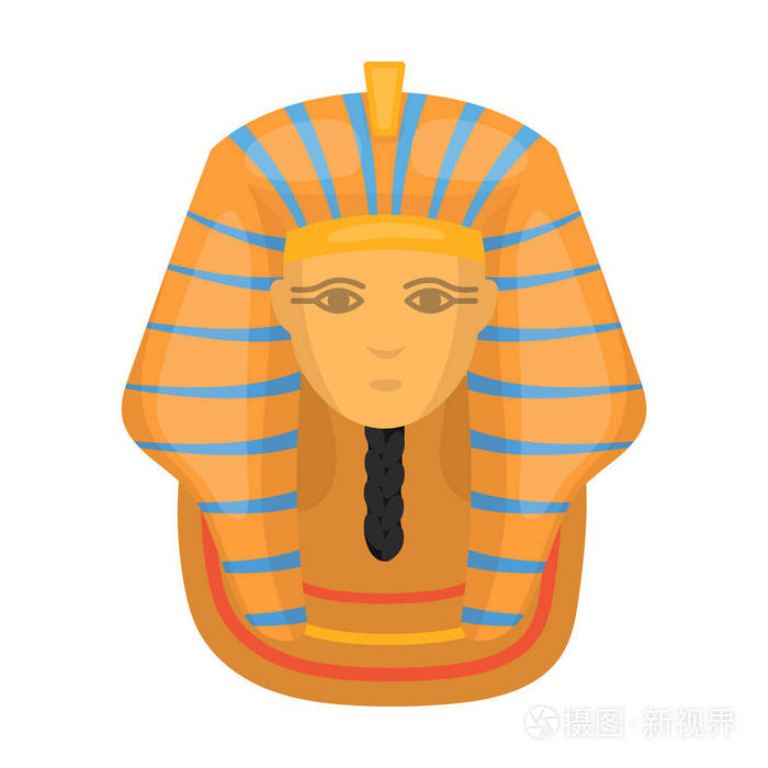 在白色背景上孤立的卡通风格的法老黄金面具图标.