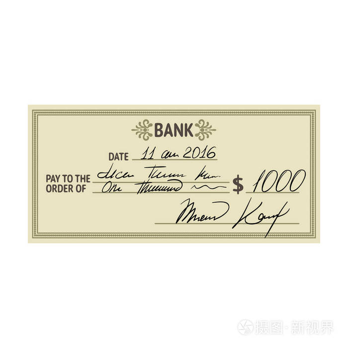 插画 支票在白色背景上孤立的卡通风格的图标.