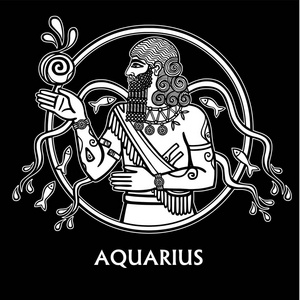 苏美尔神话的字符.线性素描, 孤立在黑色背景上的白色轮廓.矢量图.