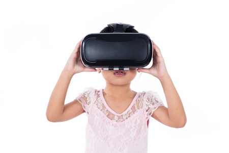 亚洲的中国小女孩经历虚拟现实图片