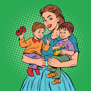 妈妈和两个男宝宝头像图片