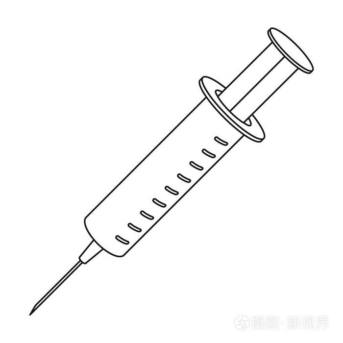 在白色背景上孤立的大纲样式的注射器图标医学和医院象征股票矢量图