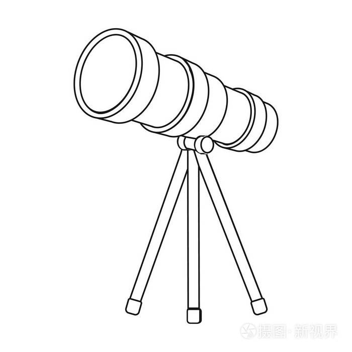 在白色背景上孤立的大纲样式的望远镜图标空间符号股票矢量图