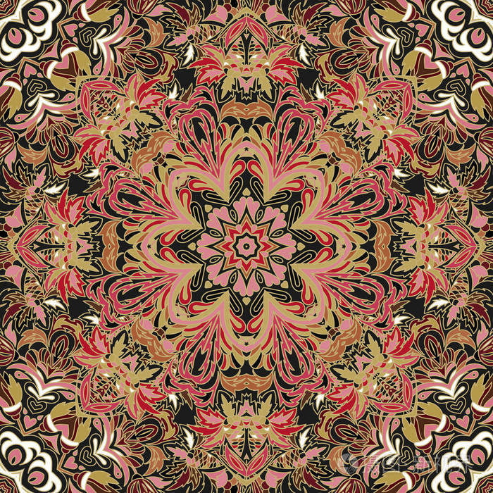 用梦幻般的花和叶的阿拉伯文装饰.对古代印度布料花纹画的仙境动机